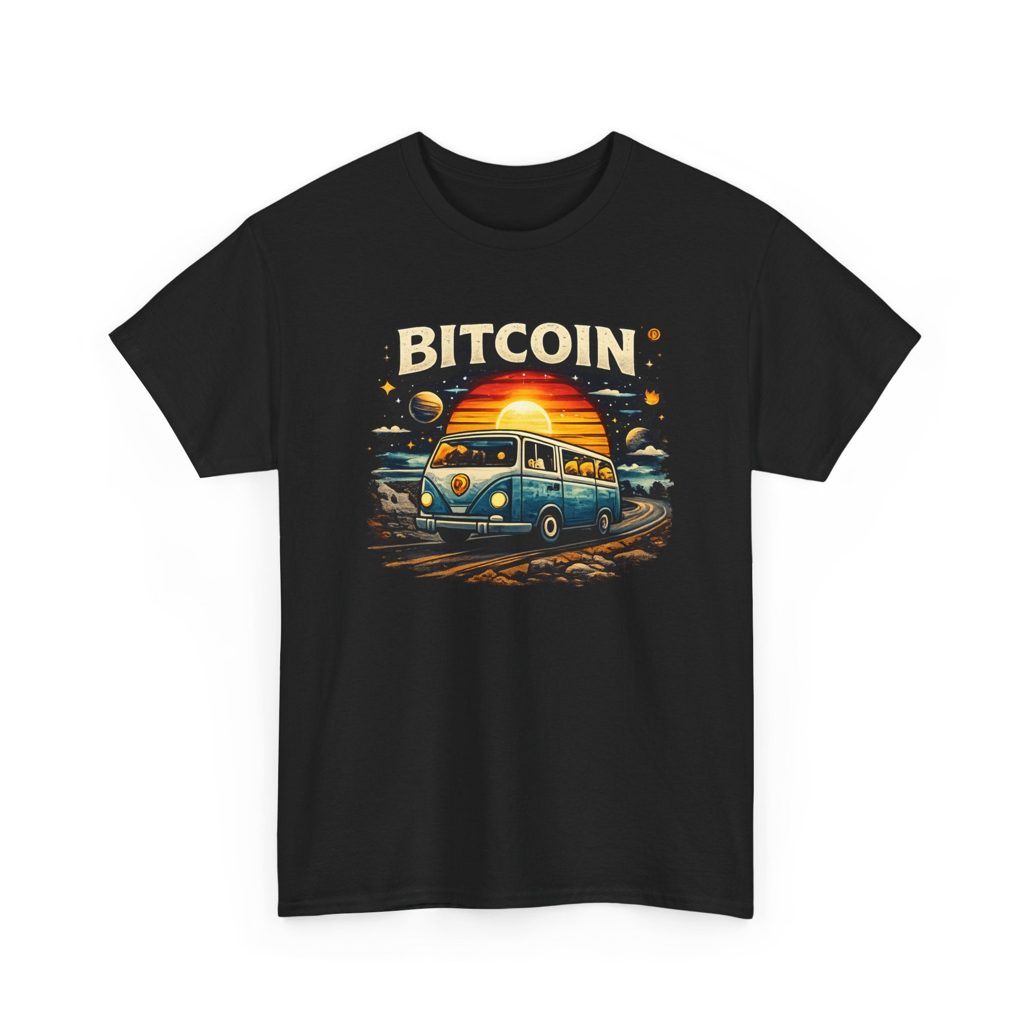 Bitcoin Road Trip T-Shirt — Retro Van Sunset Crypto Tee