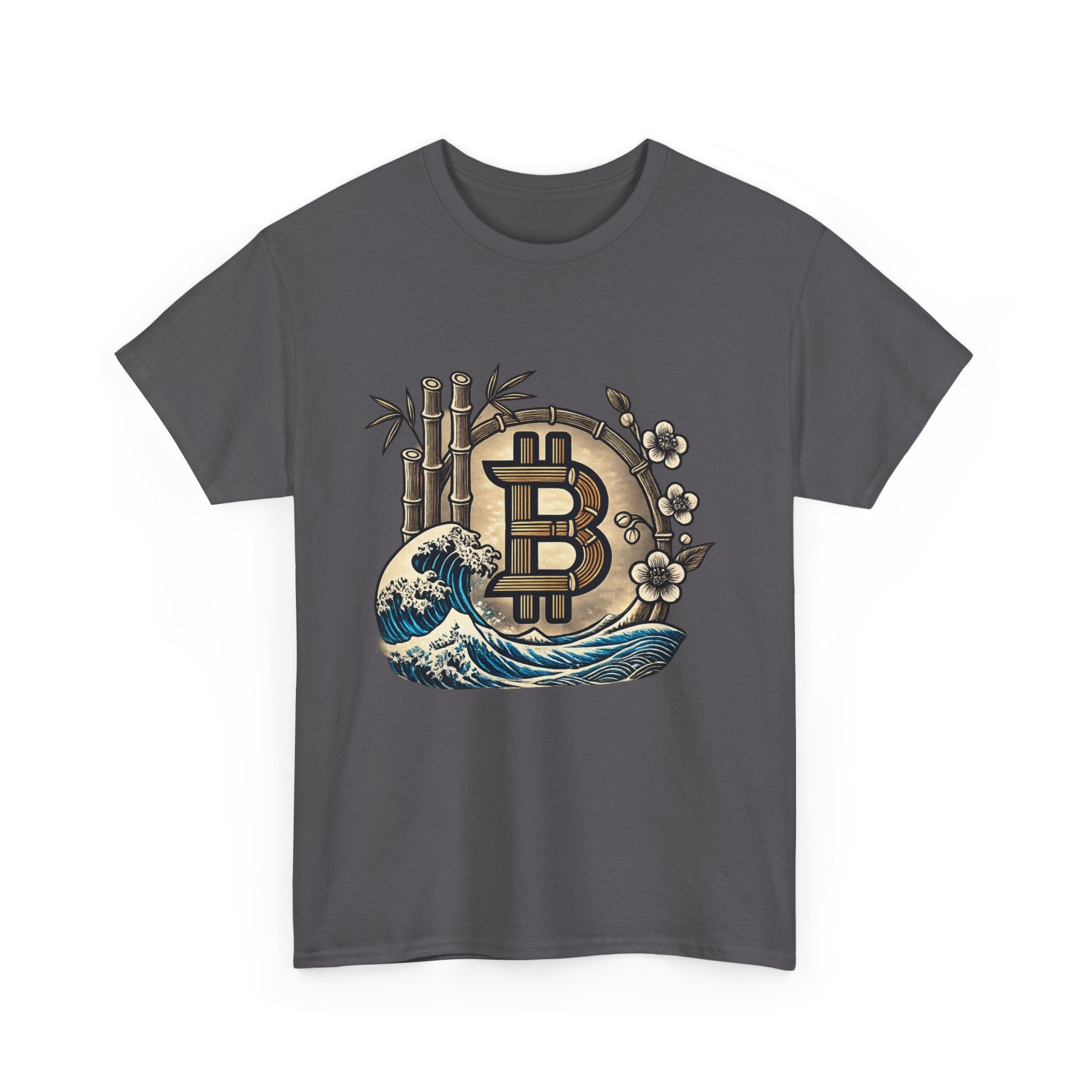 Bitcoin Bamboo Wave Tee — Crypto Retro Surf Graphic Shirt