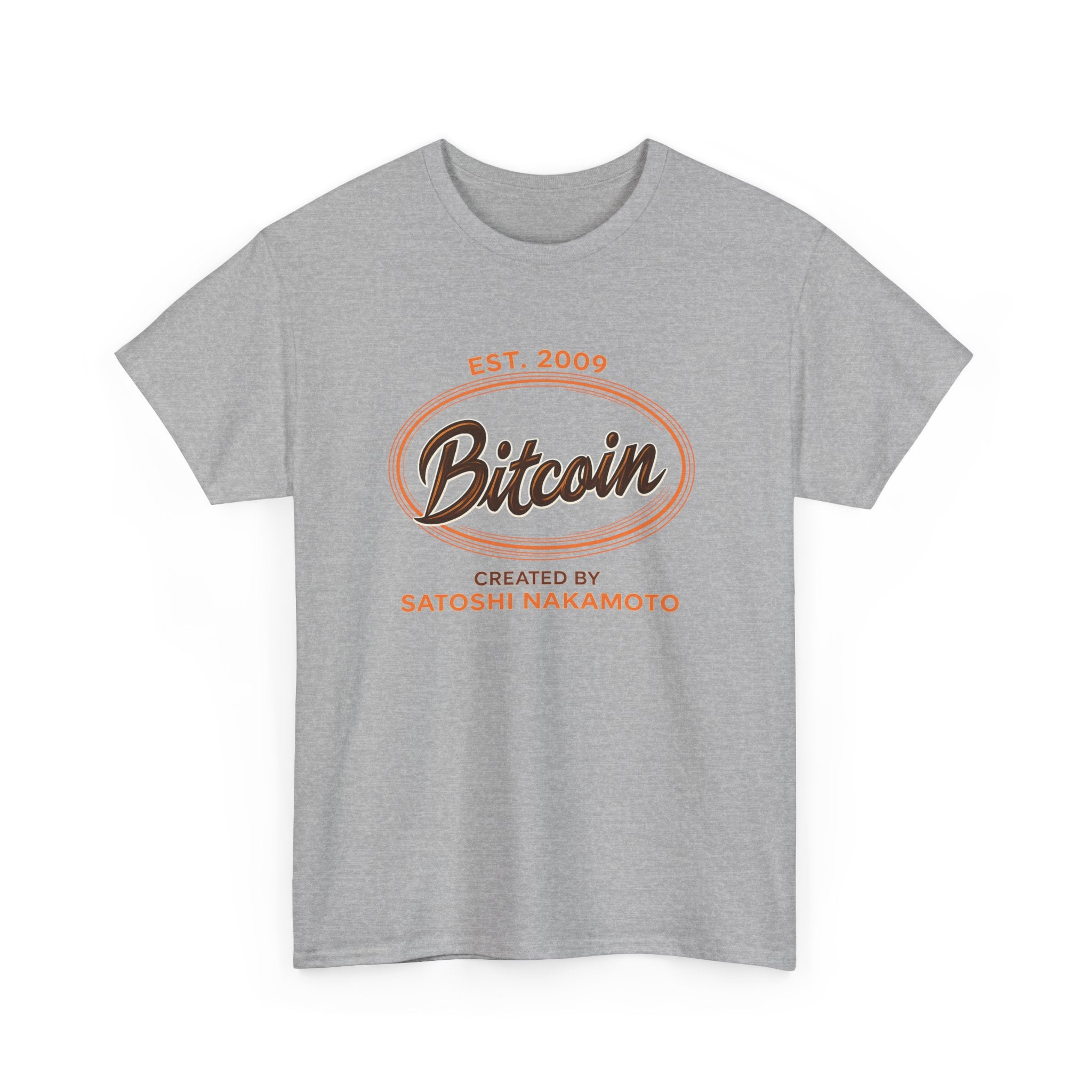 Bitcoin Retro Logo T-Shirt — "Bitcoin: Created by Satoshi Nakamoto"