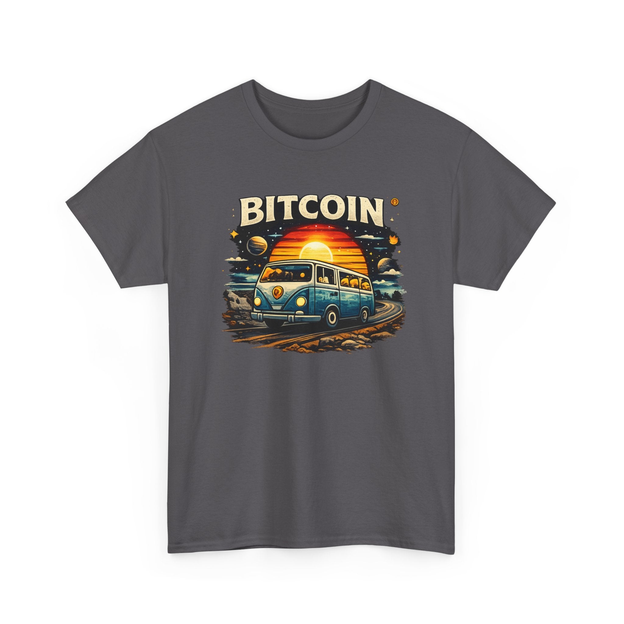 Bitcoin Road Trip T-Shirt — Retro Van Sunset Crypto Tee