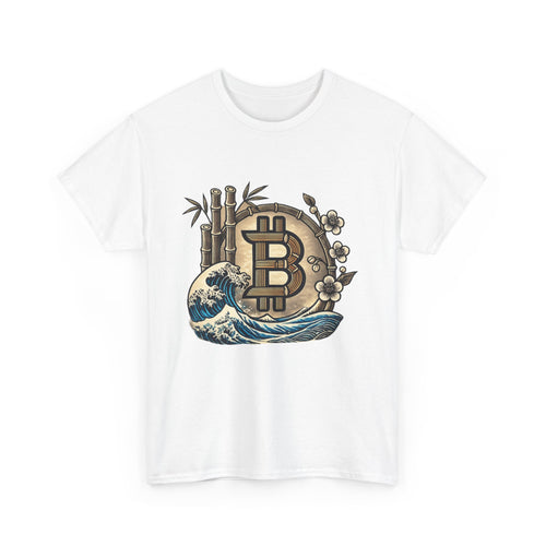 Bitcoin Bamboo Wave Tee — Crypto Retro Surf Graphic Shirt
