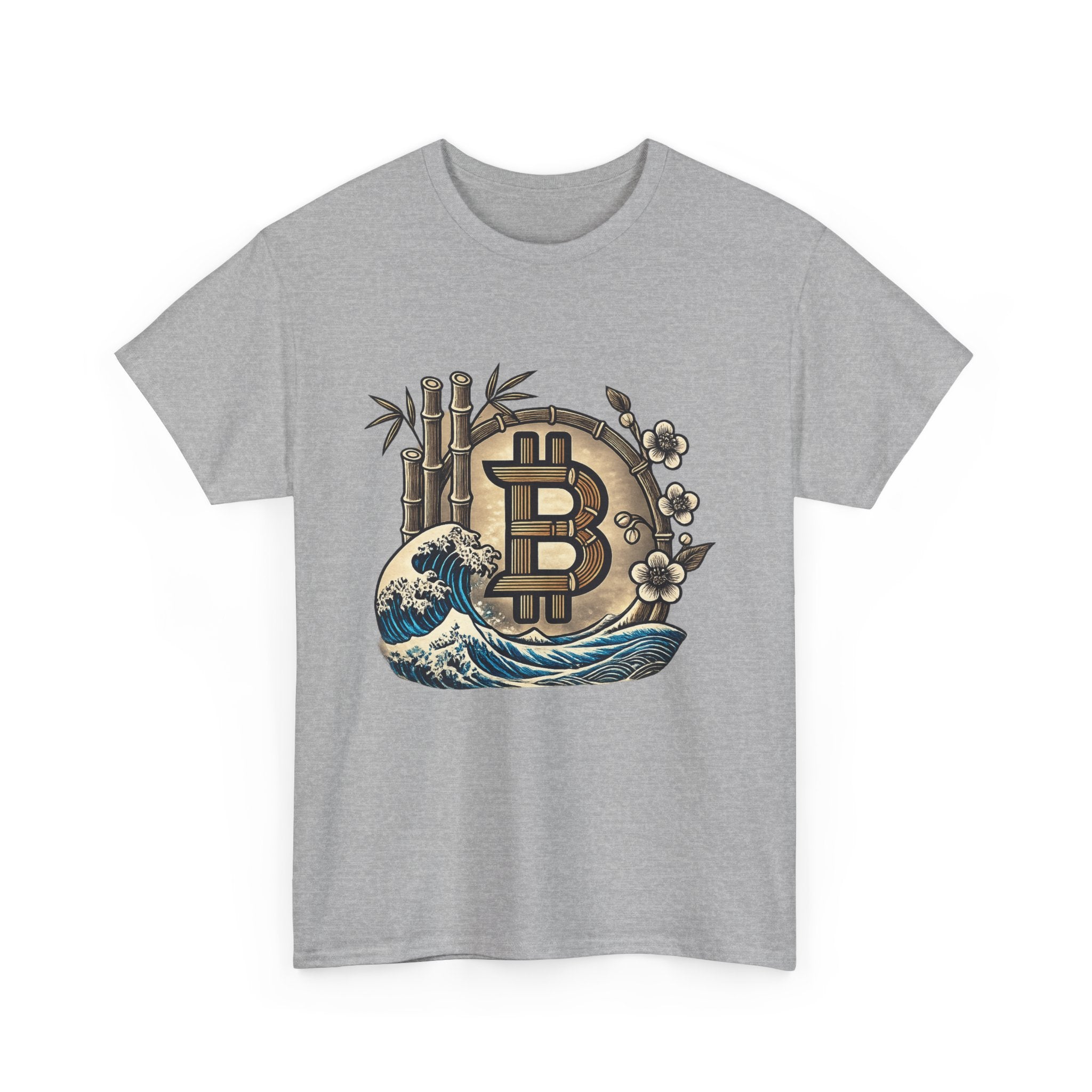 Bitcoin Bamboo Wave Tee — Crypto Retro Surf Graphic Shirt