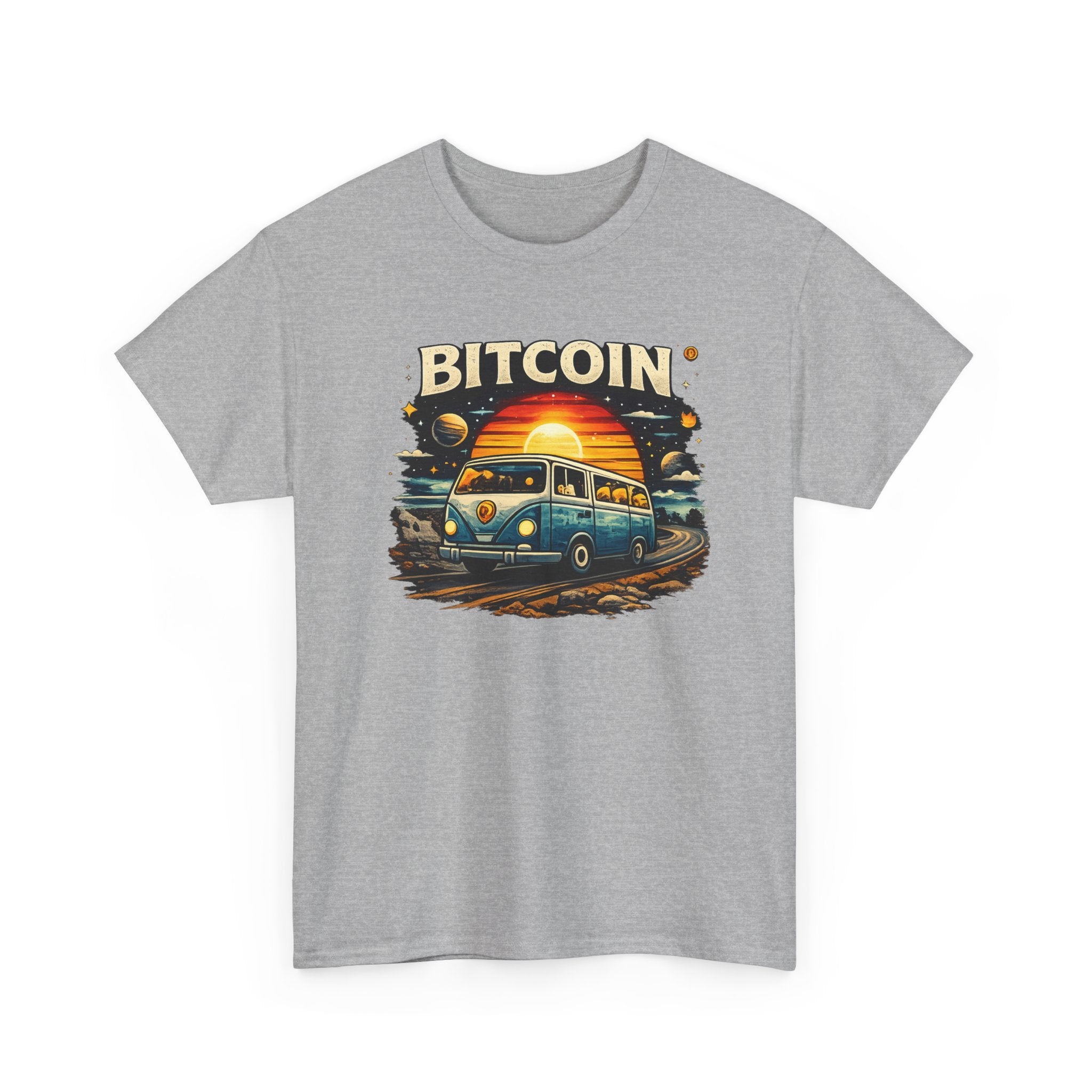 Bitcoin Road Trip T-Shirt — Retro Van Sunset Crypto Tee