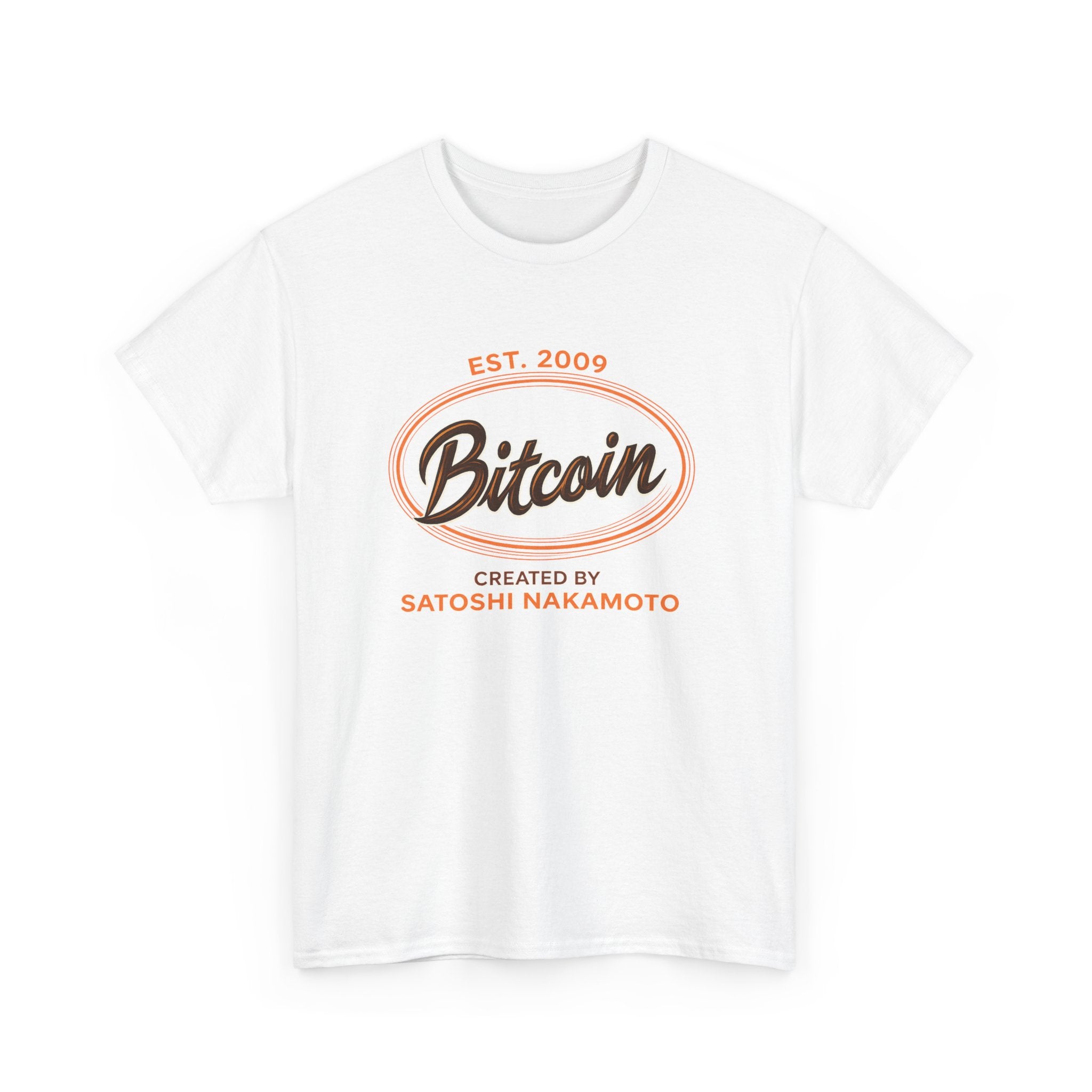 Bitcoin Retro Logo T-Shirt — "Bitcoin: Created by Satoshi Nakamoto"