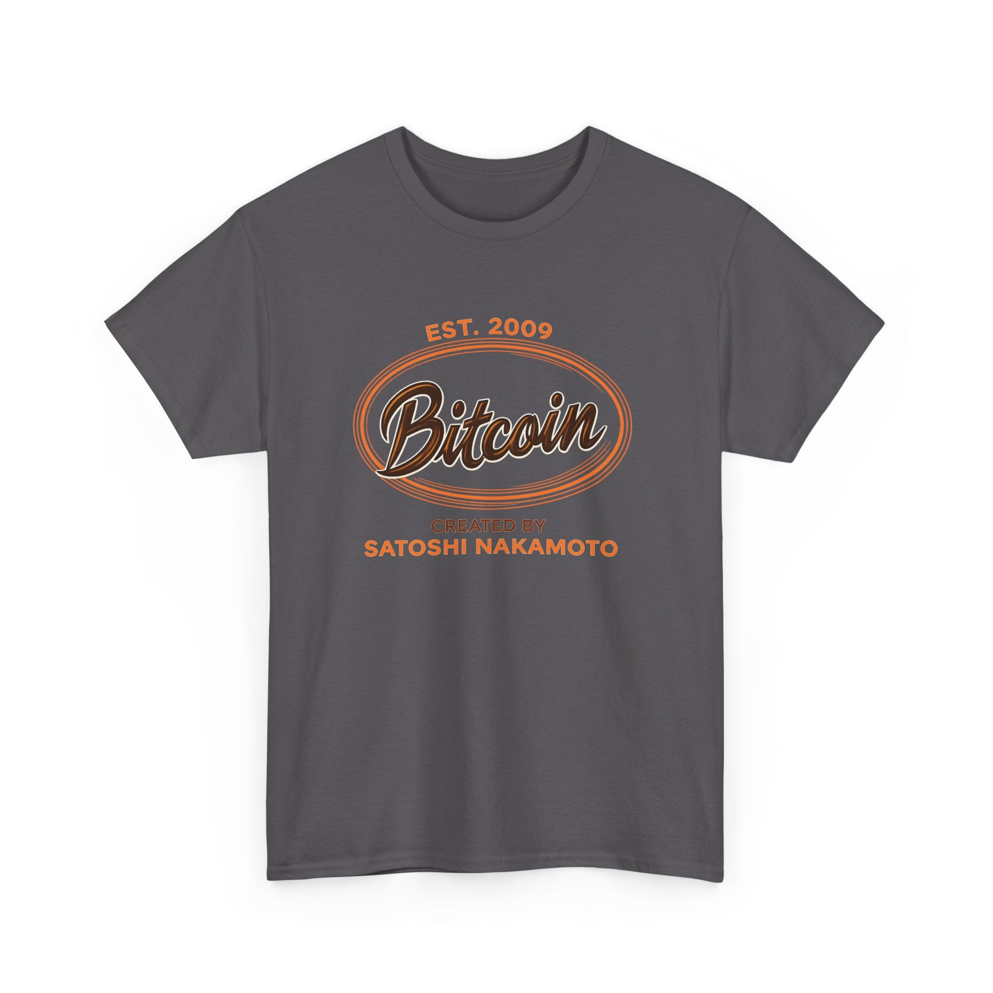Bitcoin Retro Logo T-Shirt — "Bitcoin: Created by Satoshi Nakamoto"