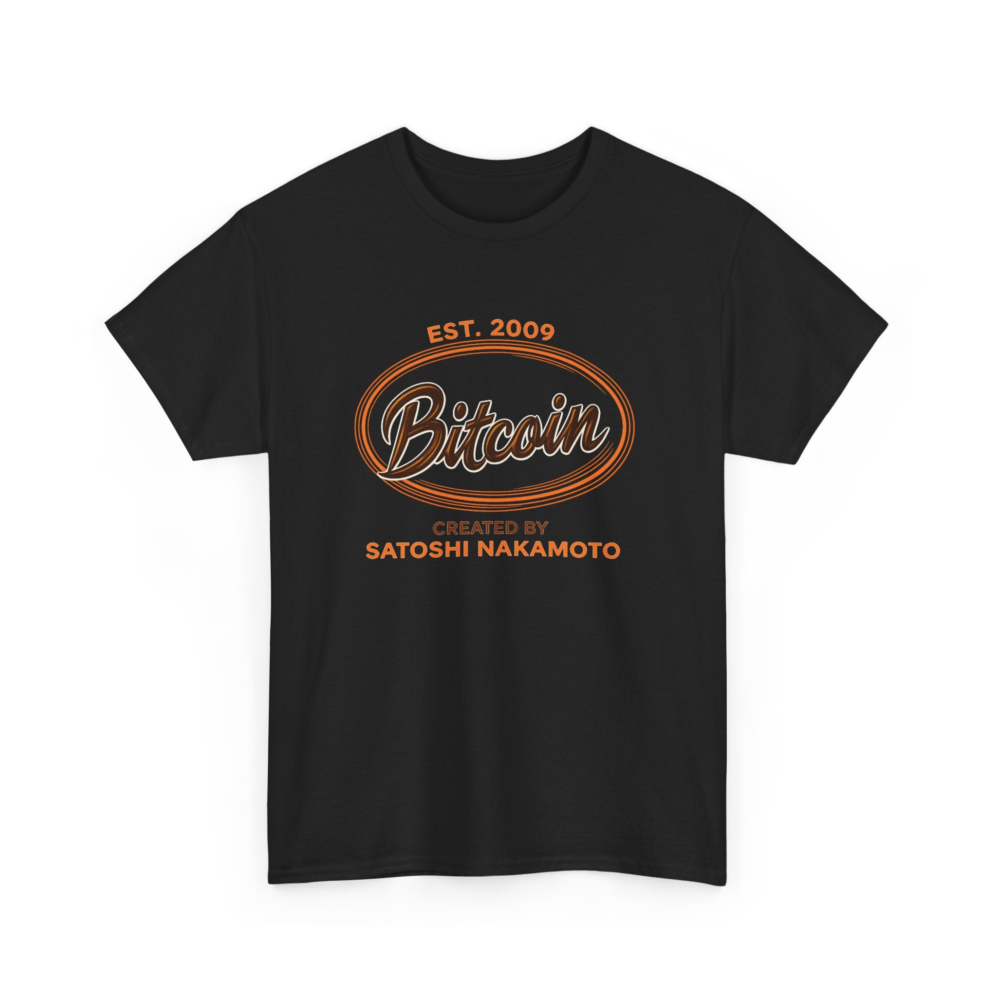 Bitcoin Retro Logo T-Shirt — "Bitcoin: Created by Satoshi Nakamoto"