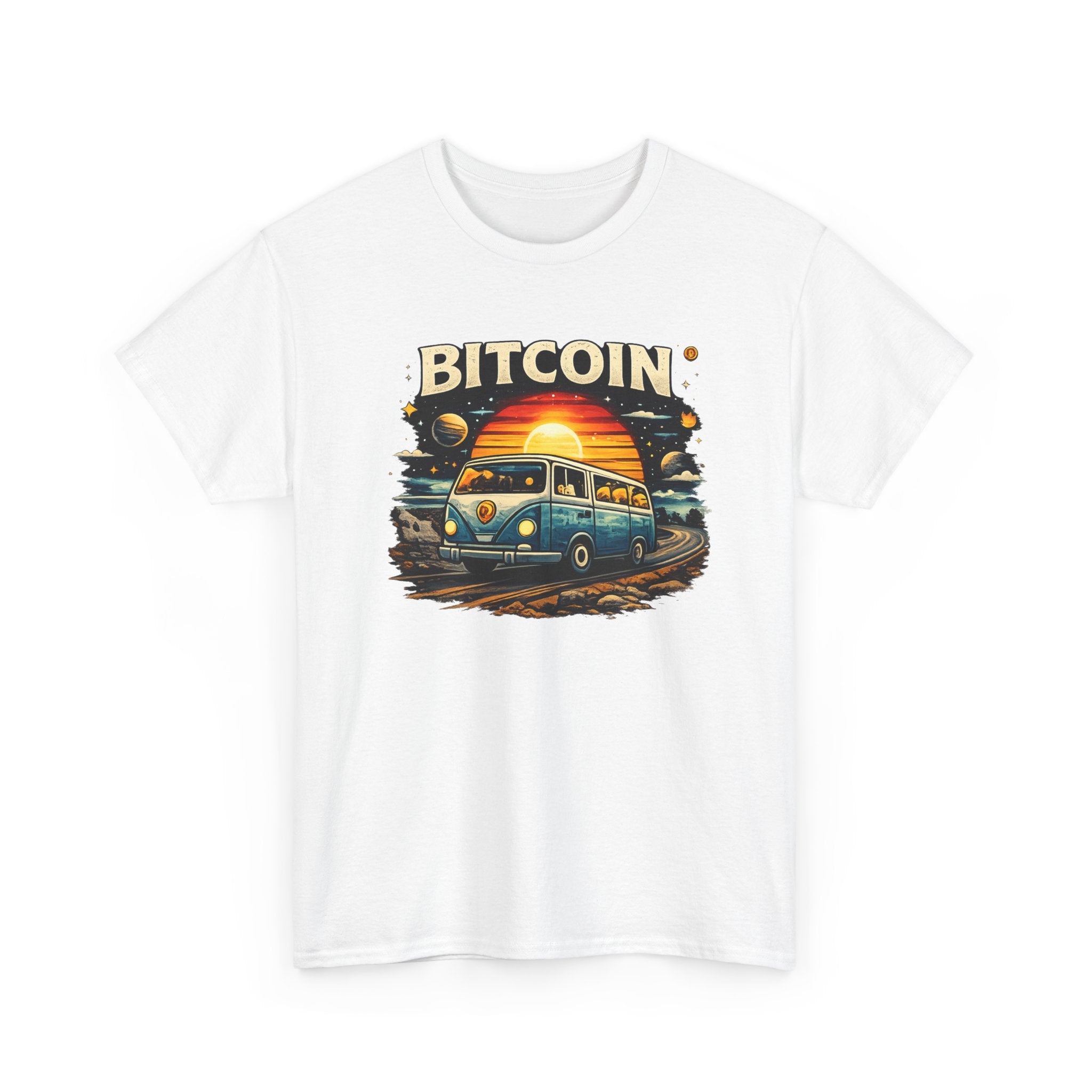 Bitcoin Road Trip T-Shirt — Retro Van Sunset Crypto Tee