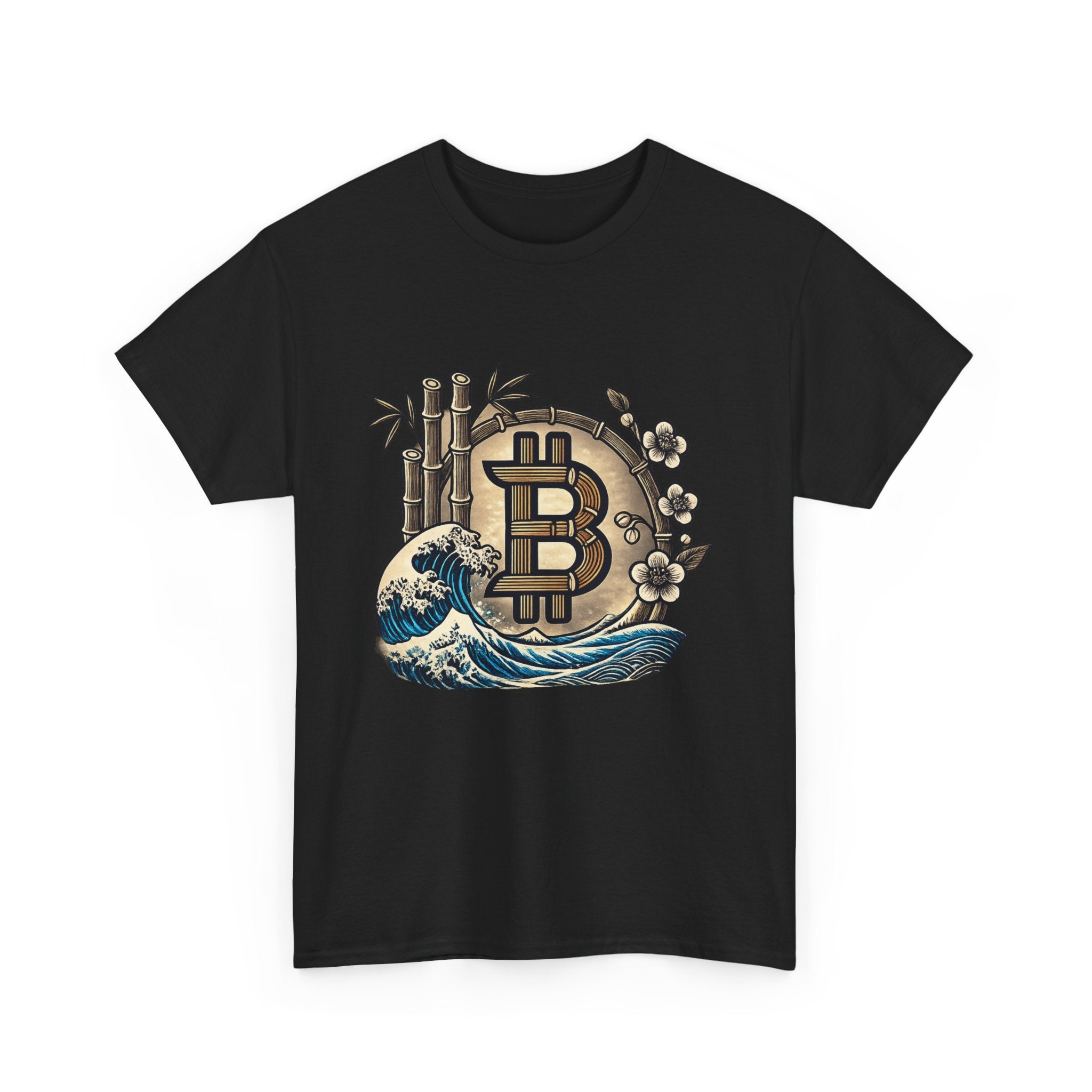 Bitcoin Bamboo Wave Tee — Crypto Retro Surf Graphic Shirt